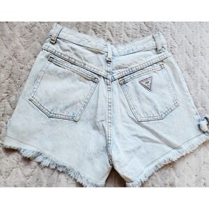 Vintage Palmettos High Waisted Denim Shorts Light Wash Frayed Hem Size 9 25W